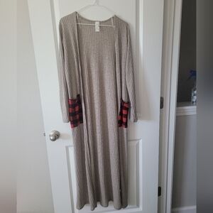 Now & Forever Cream and Plaid Pocket Ribbed Duster Cardigan